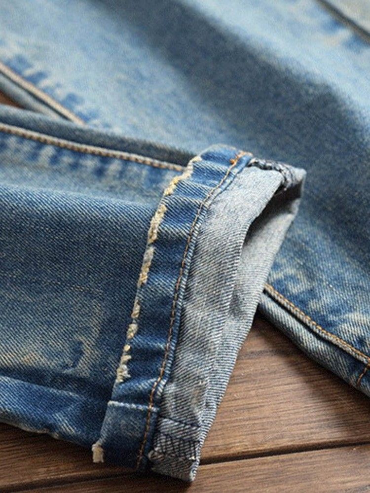 Straight Pocket Zipper Casual Jeans For Menn