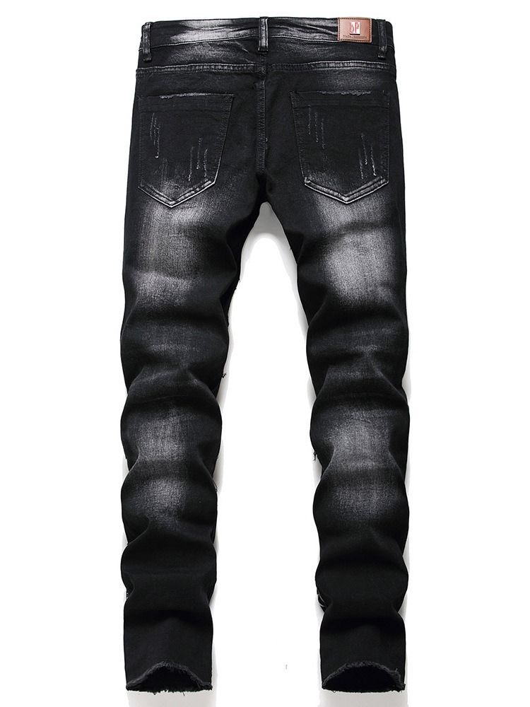 Straight Print Casual Glidelås Jeans For Menn