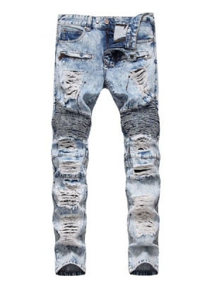 Straight Print-midje Jeans Med Glidelås For Menn