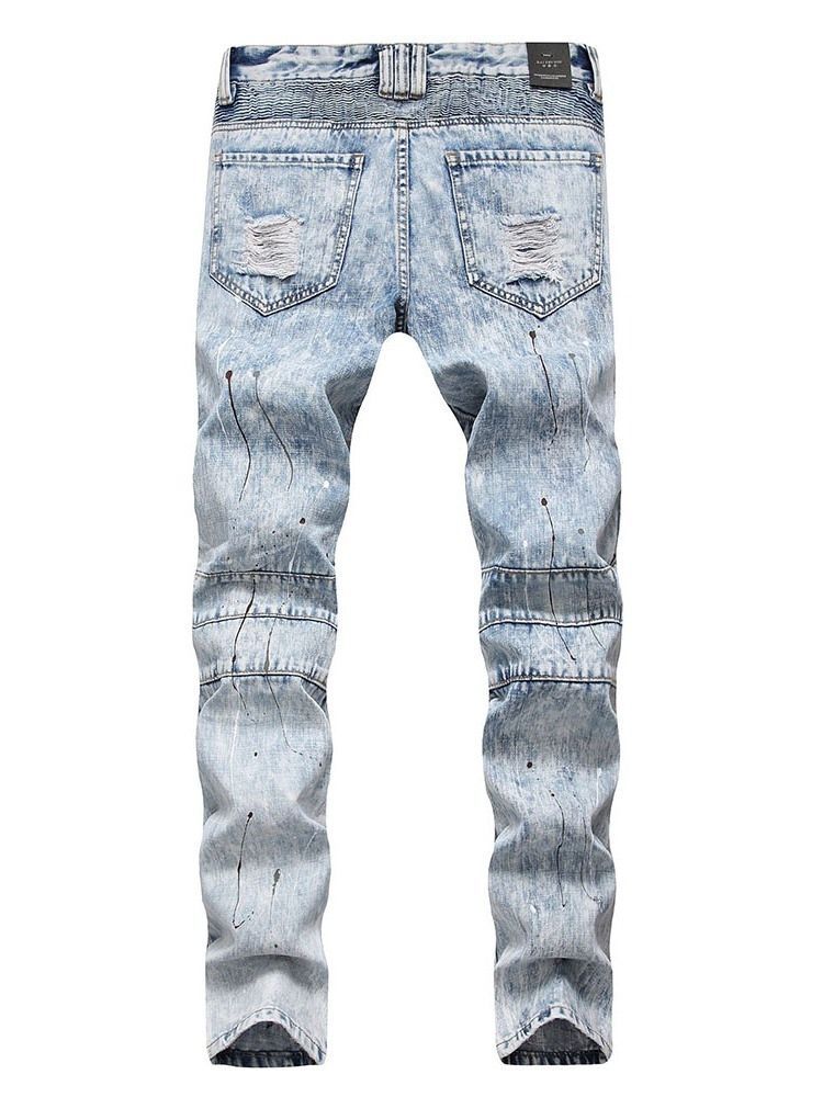 Straight Print-midje Jeans Med Glidelås For Menn