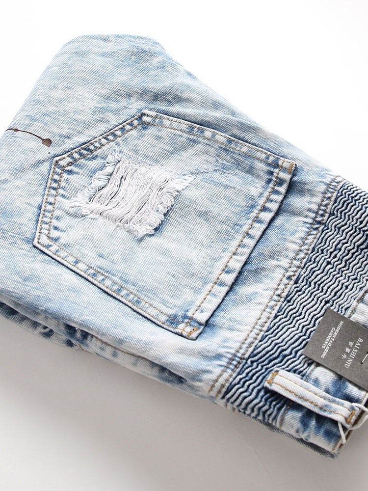 Straight Print-midje Jeans Med Glidelås For Menn