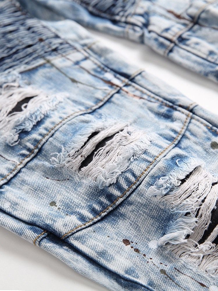 Straight Print-midje Jeans Med Glidelås For Menn