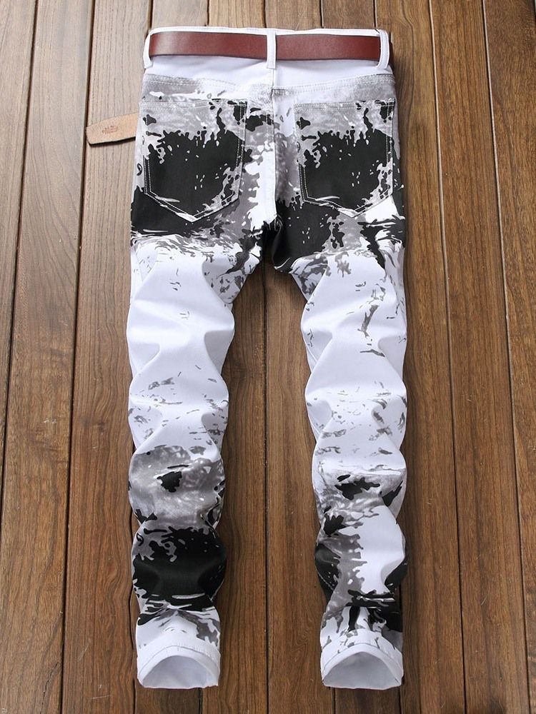 Straight Thin Print Menns Midje Europeiske Jeans For Menn