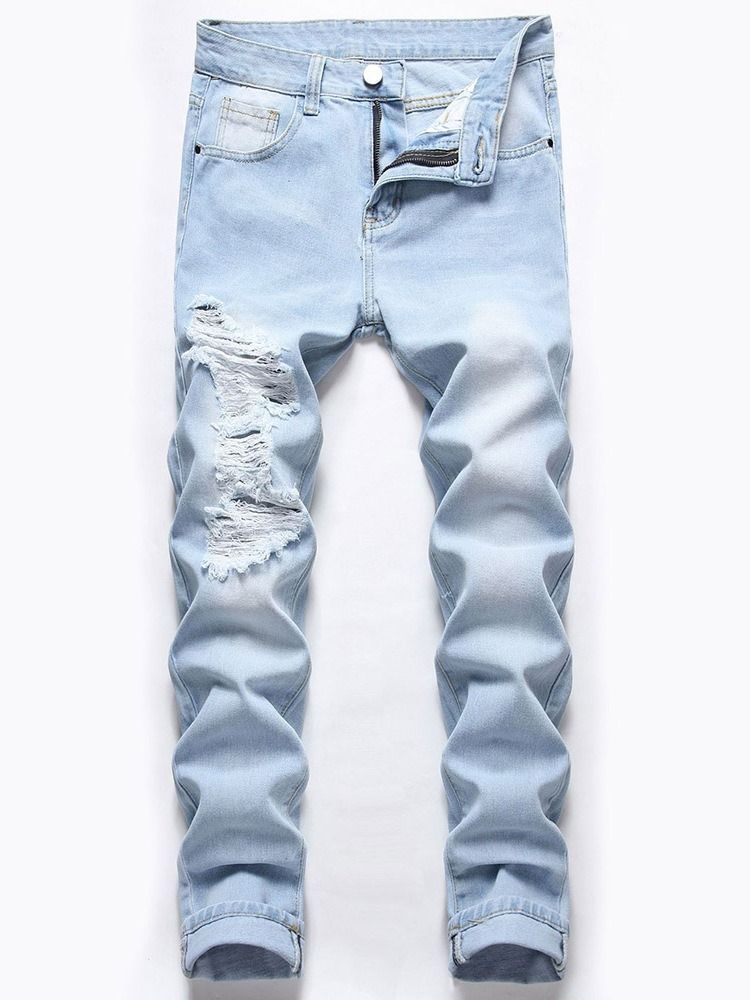 Straight Zipper Mid Waist Herre Jeans