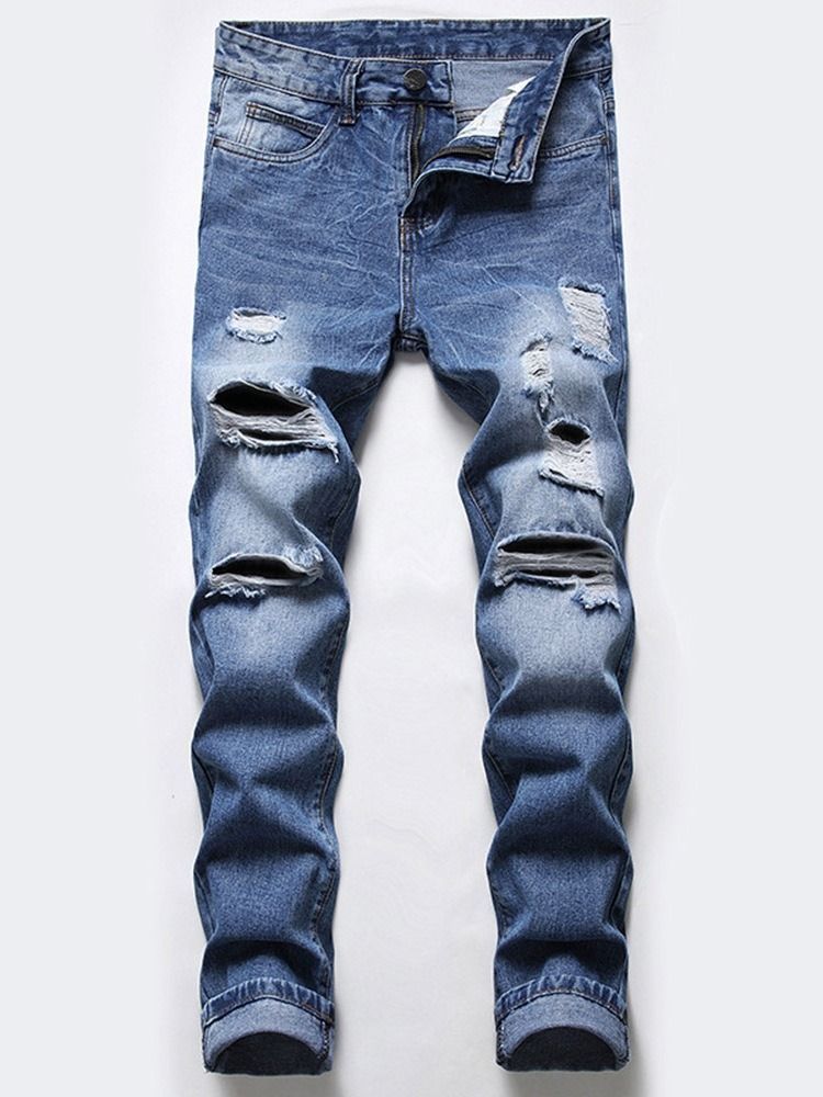 Straight Zipper Mid Waist Herre Jeans