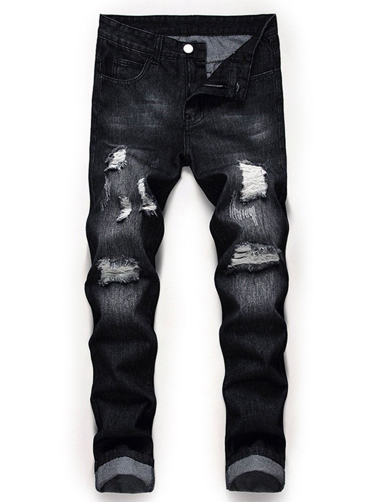 Straight Zipper Mid Waist Herre Jeans