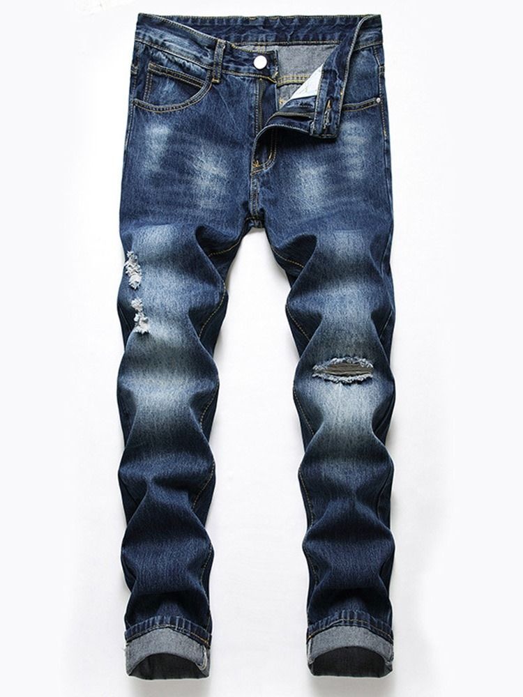 Straight Zipper Mid Waist Herre Jeans