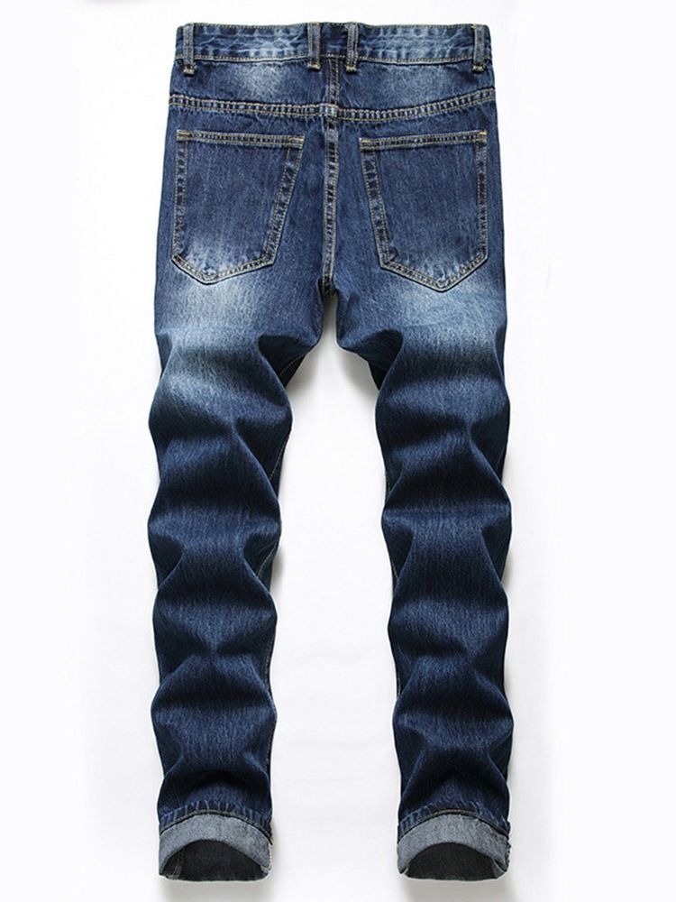 Straight Zipper Mid Waist Herre Jeans