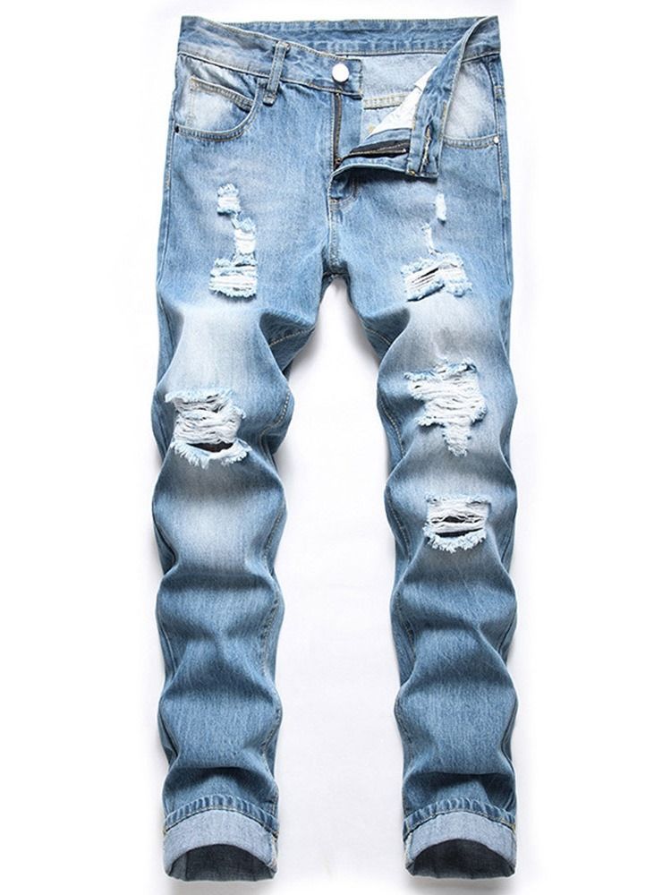 Straight Zipper Mid Waist Herre Jeans