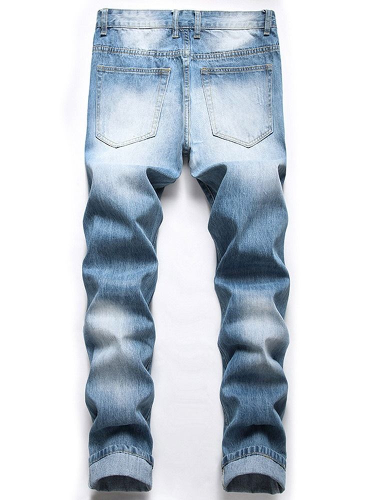 Straight Zipper Mid Waist Herre Jeans