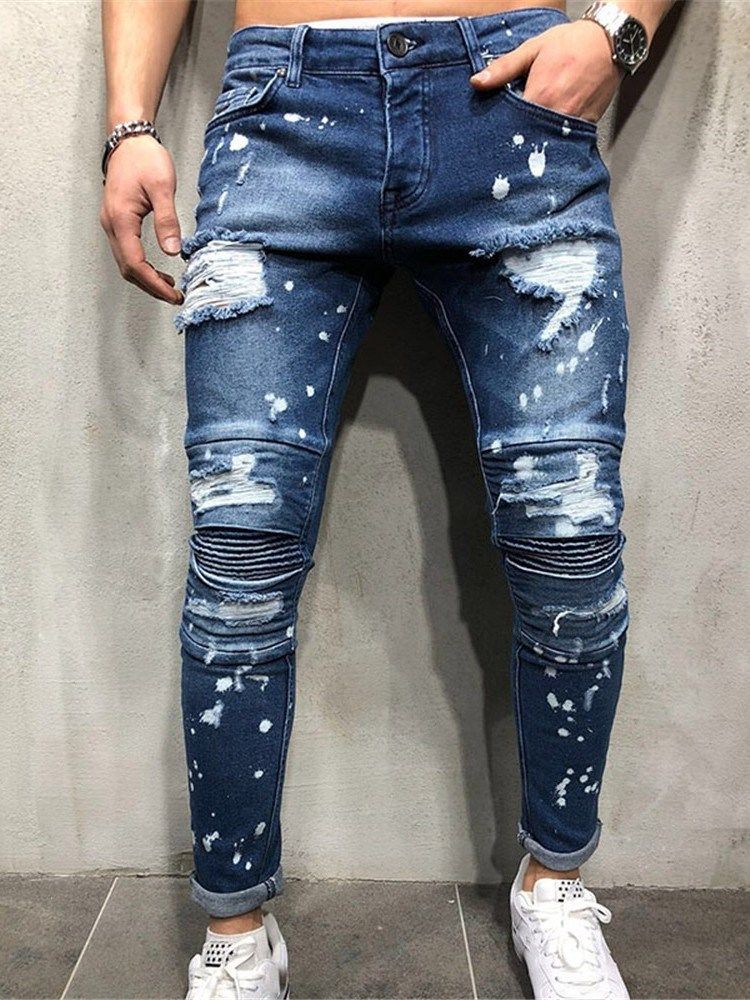 Tassel Pencil Pants Mid Waist Zipper Jeans For Menn