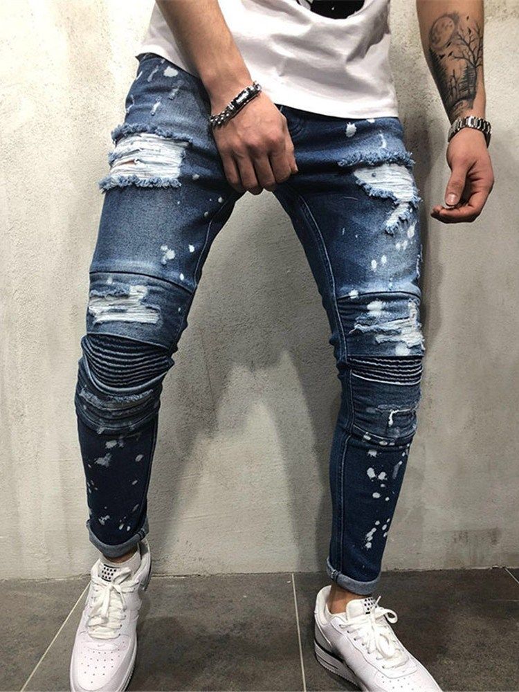 Tassel Pencil Pants Mid Waist Zipper Jeans For Menn