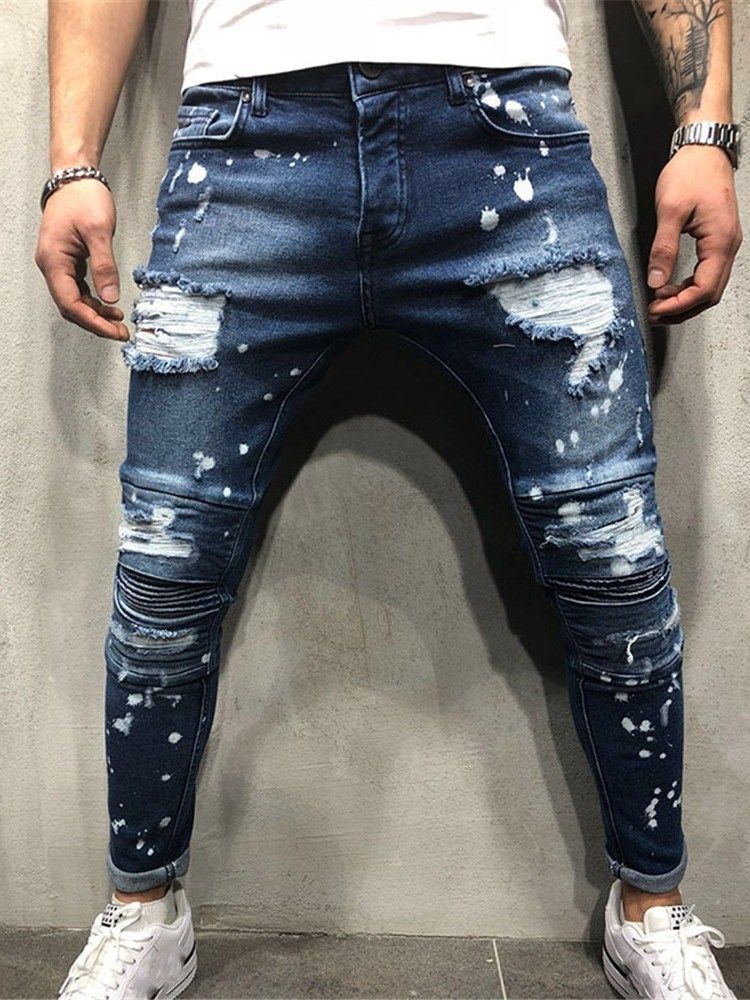 Tassel Pencil Pants Mid Waist Zipper Jeans For Menn