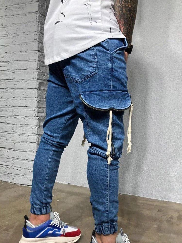 Thin Pencil Pants Pocket Zipper Korean Herre Jeans