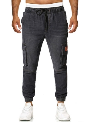 Tynn Fargeblokk Med Snøring Midje Midje Casual Jeans