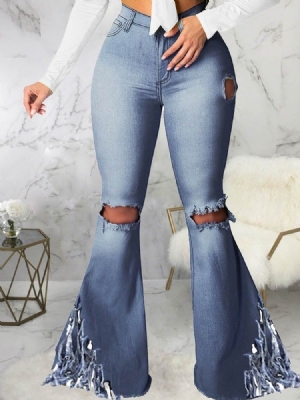 Vanlig Bellbottoms Hole Slim Slim Waist Jeans For Kvinner