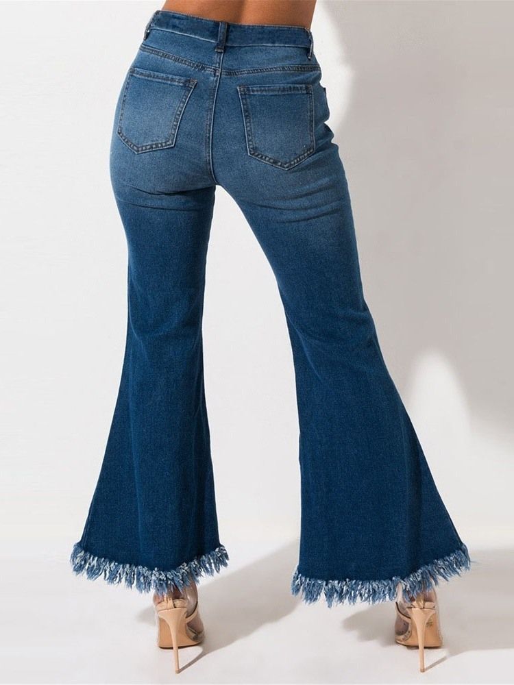 Vanlig Hull For Kvinner Bellbottoms Slim Mid Waist Jeans