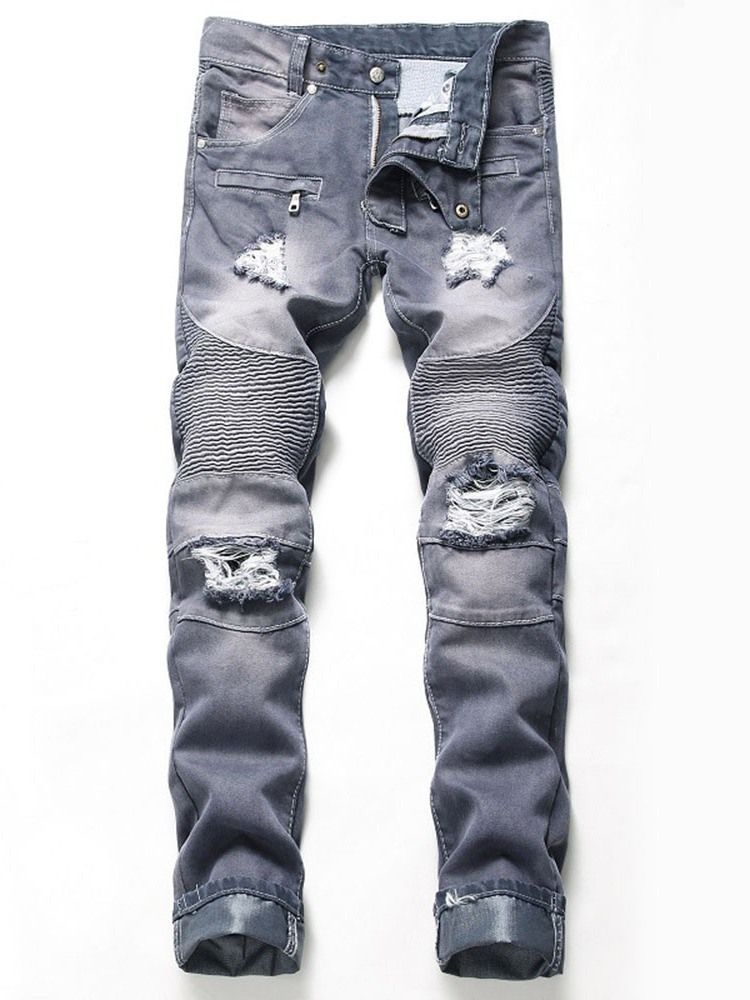 Vanlig Plissert Slank Menns Casual Dratt Jeans