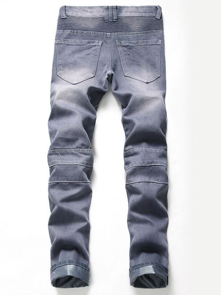 Vanlig Plissert Slank Menns Casual Dratt Jeans