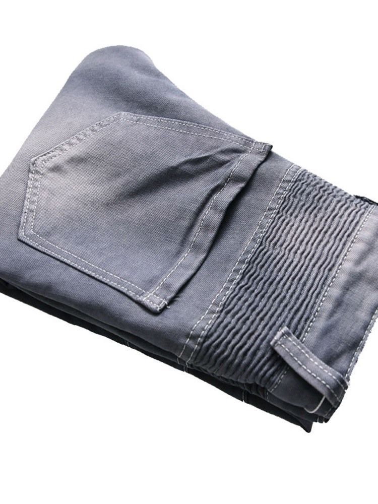 Vanlig Plissert Slank Menns Casual Dratt Jeans