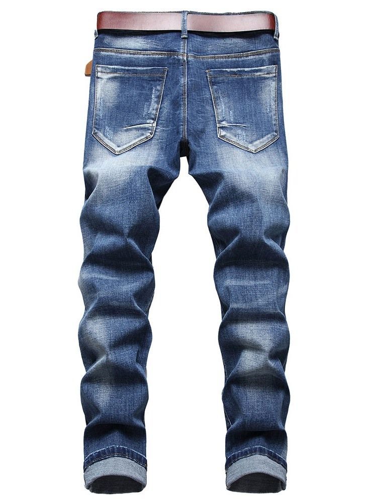 Vanlig Slitt Glidelås Casual Menns Jeans