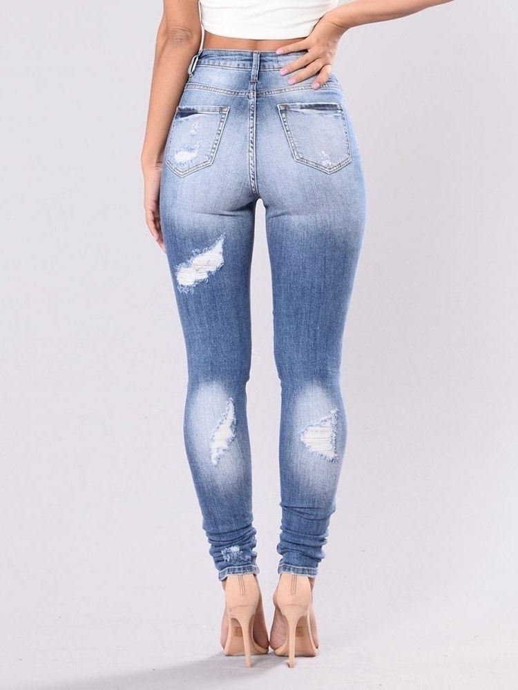 Vanlige Slitne Jeans Med Slitasje For Kvinner