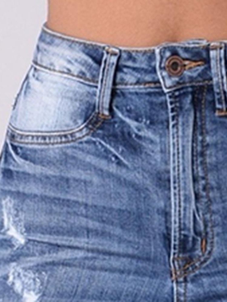 Vanlige Slitne Jeans Med Slitasje For Kvinner