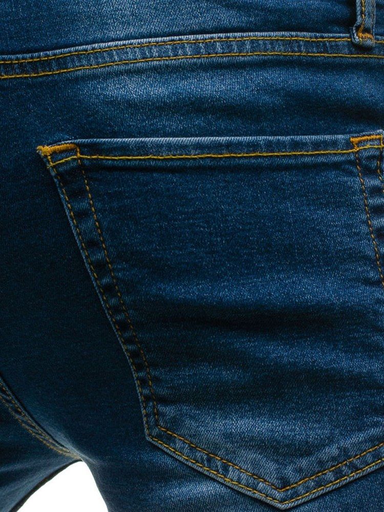 Vanlige Uelastiske Slitte Menns Casual Riflede Jeans