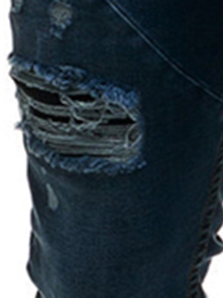 Vanlige Uelastiske Slitte Menns Casual Riflede Jeans