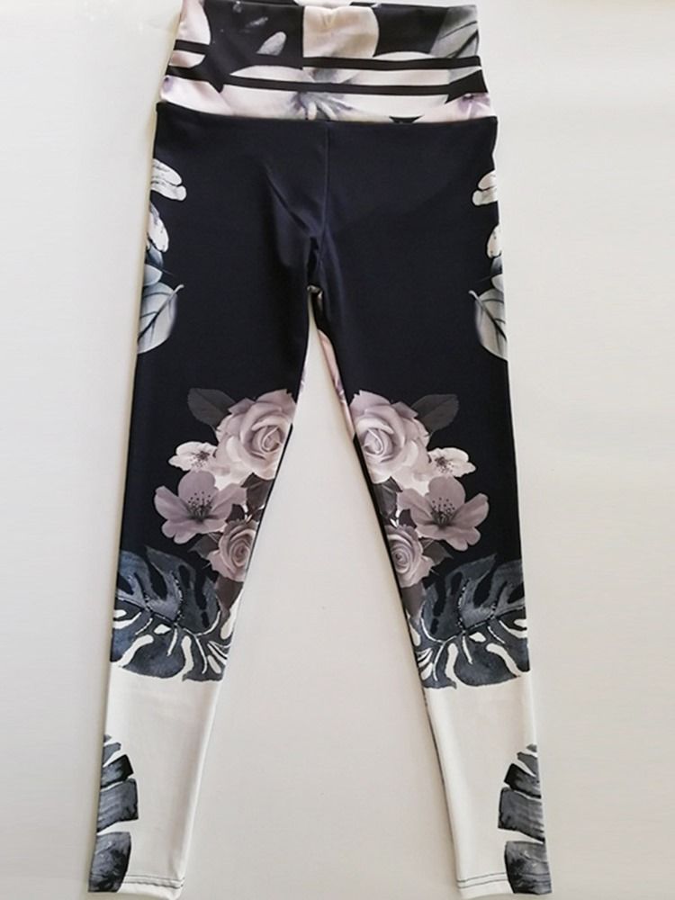 Blomstretrykk For Kvinner Pustende Gym Sports Fitness Yoga Bukser Tiktok Leggings Med Høy Midje