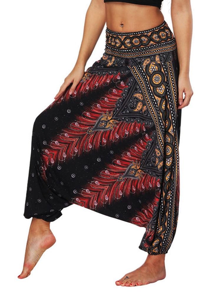 Bohemian Geometry Print For Kvinner Yoga Harem Jogger Pants