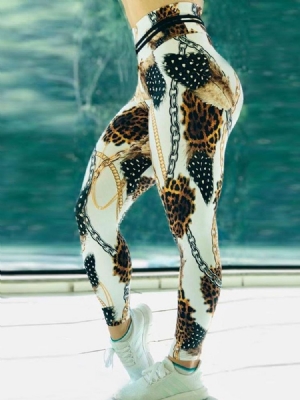 Chain Leopard Print Color Block High Waist Dame Leggings Yoga Pants High Waist Tiktok Leggings