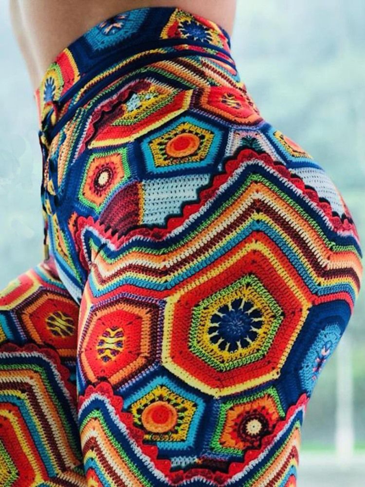 Dame Svette Geometrisk Polyesterprint Løpende Yogabukser Med Høy Midje Tiktok Leggings