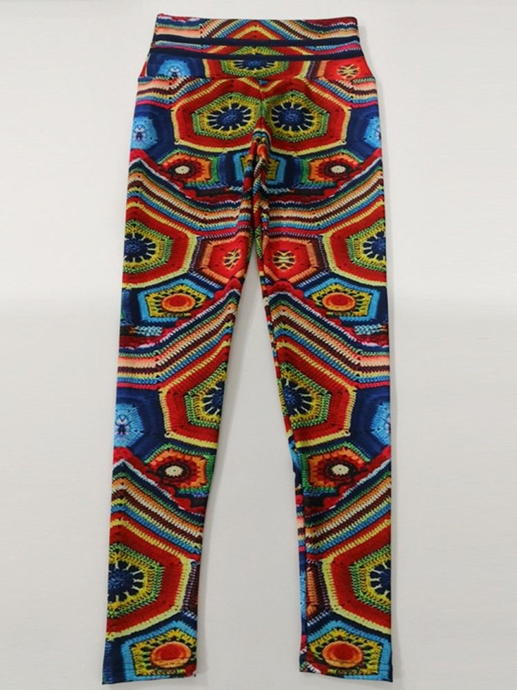 Dame Svette Geometrisk Polyesterprint Løpende Yogabukser Med Høy Midje Tiktok Leggings