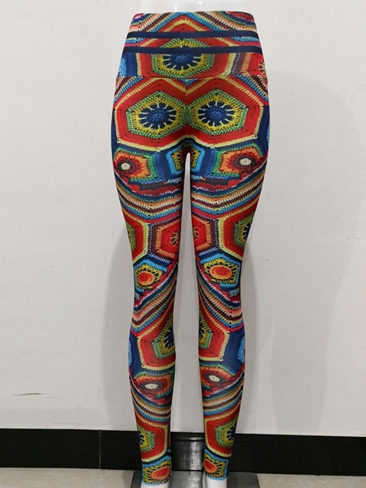 Dame Svette Geometrisk Polyesterprint Løpende Yogabukser Med Høy Midje Tiktok Leggings