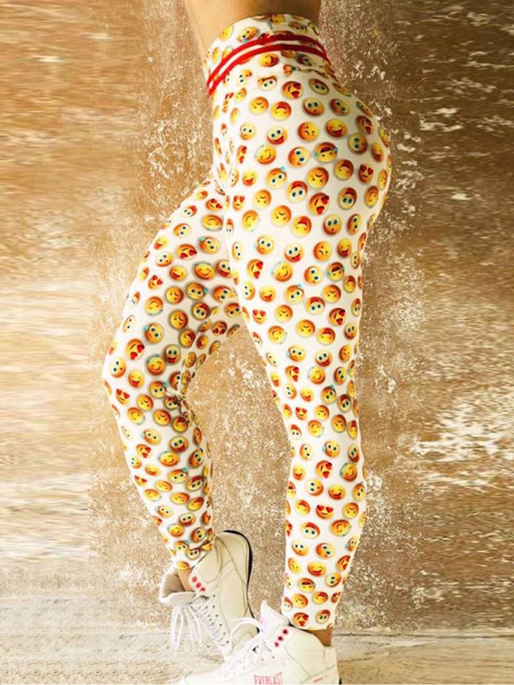 Emoticon Print Hurtigtørr Kvinners Leggings Yogabukser Høy Midje Tiktok Leggings