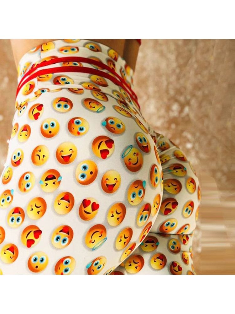 Emoticon Print Hurtigtørr Kvinners Leggings Yogabukser Høy Midje Tiktok Leggings