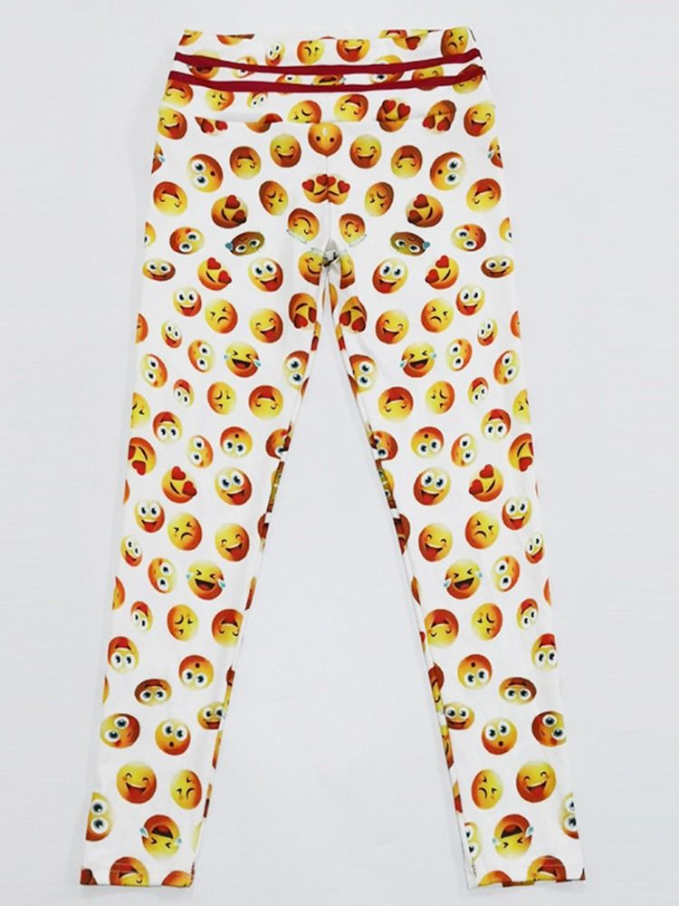 Emoticon Print Hurtigtørr Kvinners Leggings Yogabukser Høy Midje Tiktok Leggings