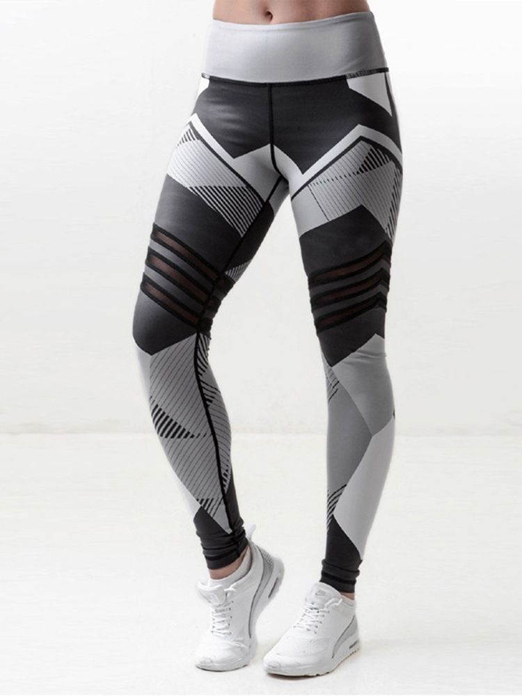 Geometrisk Trykk Damebukser Med Høy Midje Tiktok Leggings