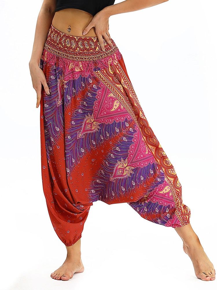 Kvinner Bohemian Print Elastisk Midje Yoga Harembukse