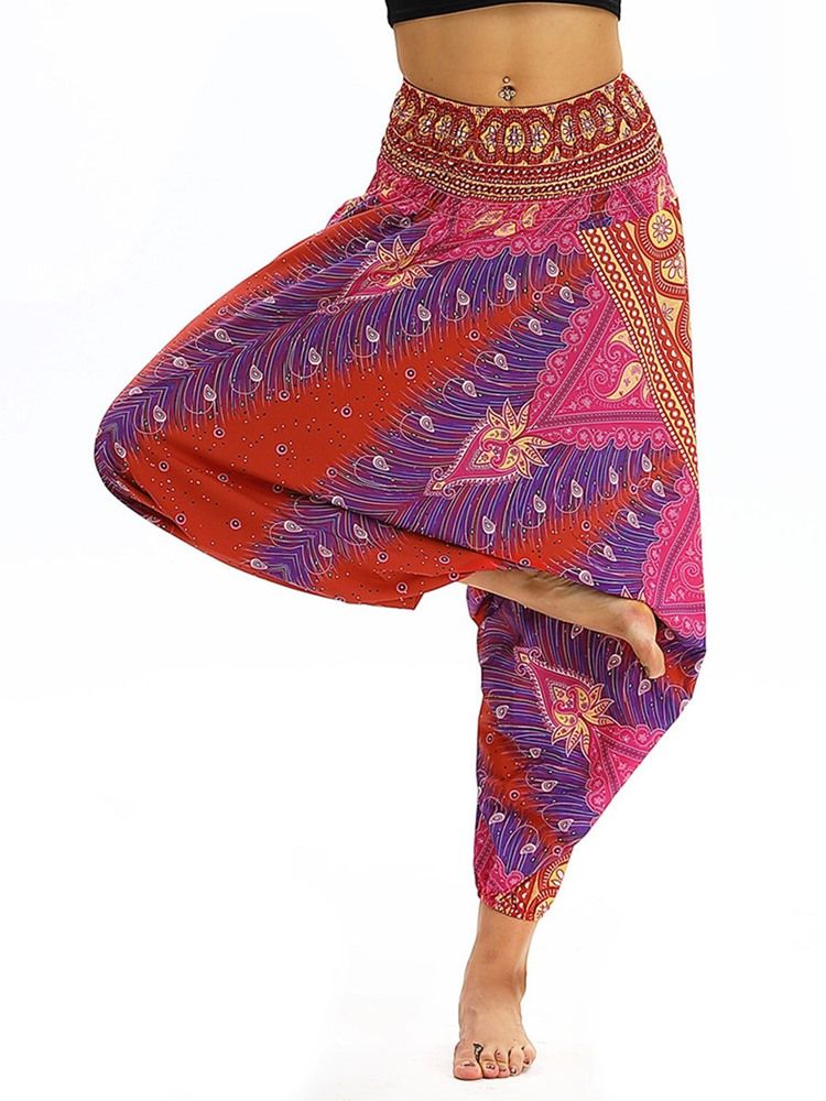 Kvinner Bohemian Print Elastisk Midje Yoga Harembukse