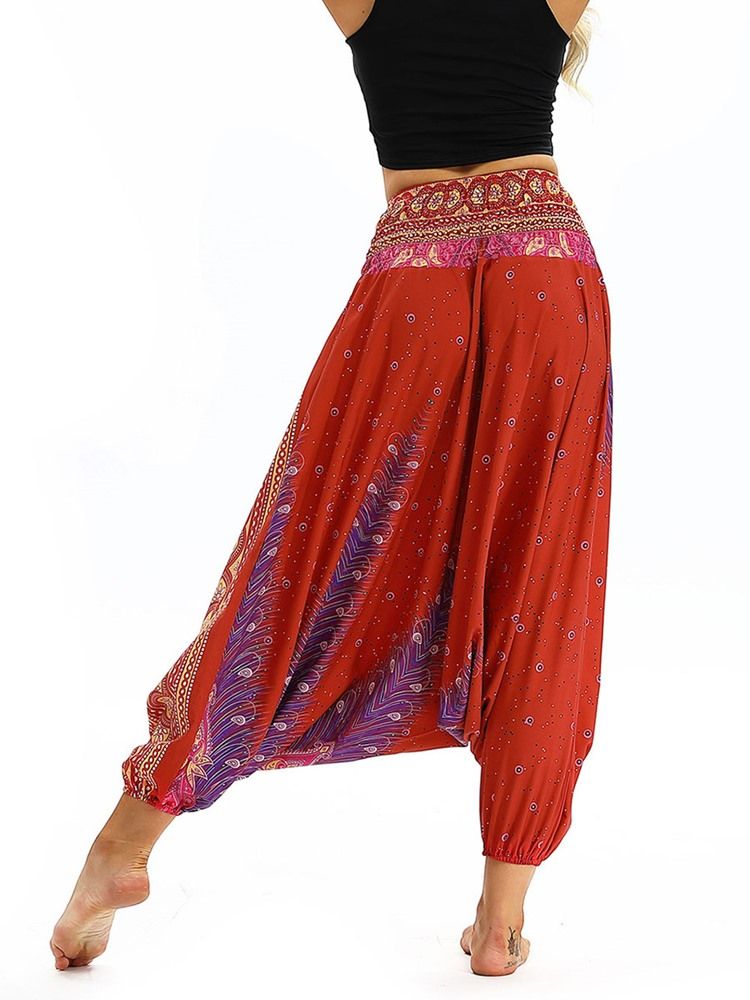 Kvinner Bohemian Print Elastisk Midje Yoga Harembukse