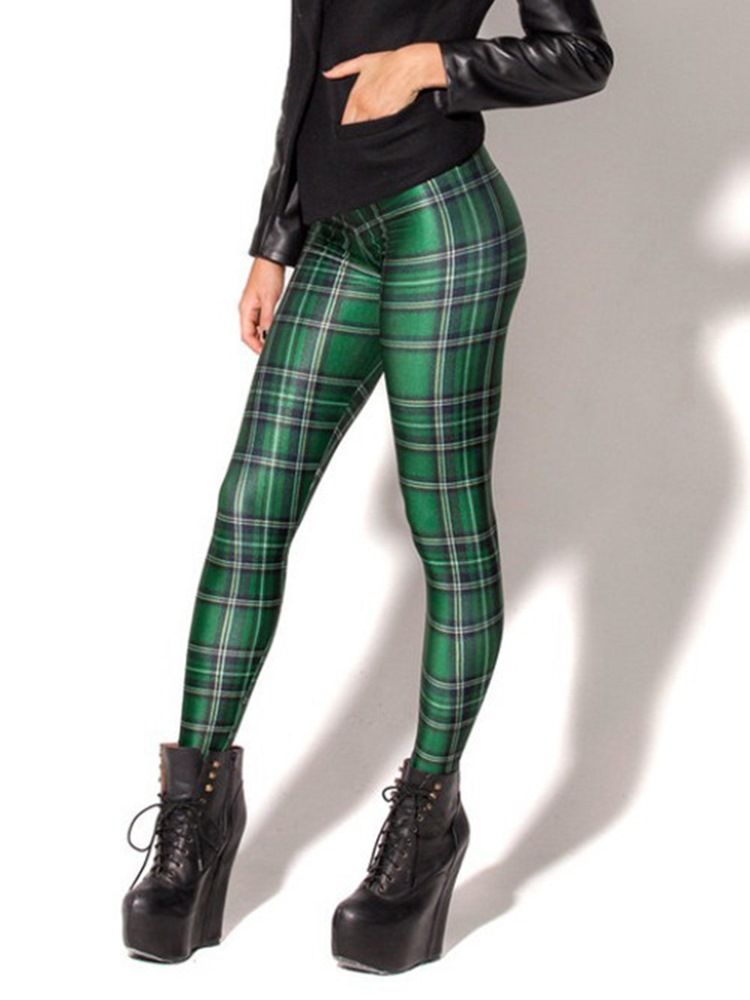 Kvinner Plaid Anti-sweat Print Yoga Pants High Waist Tiktok Leggings