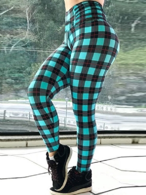 Kvinner Plaid Print Full Lengde Fitness Yoga Leggings Yoga Bukser Høy Midje Tiktok Leggings