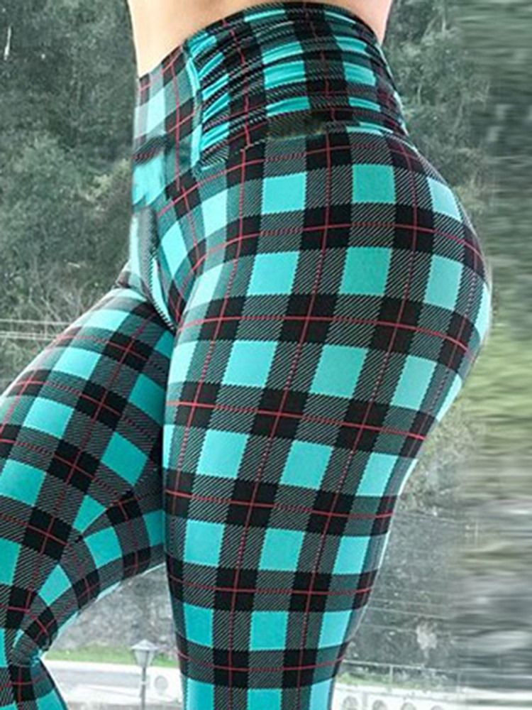 Kvinner Plaid Print Full Lengde Fitness Yoga Leggings Yoga Bukser Høy Midje Tiktok Leggings