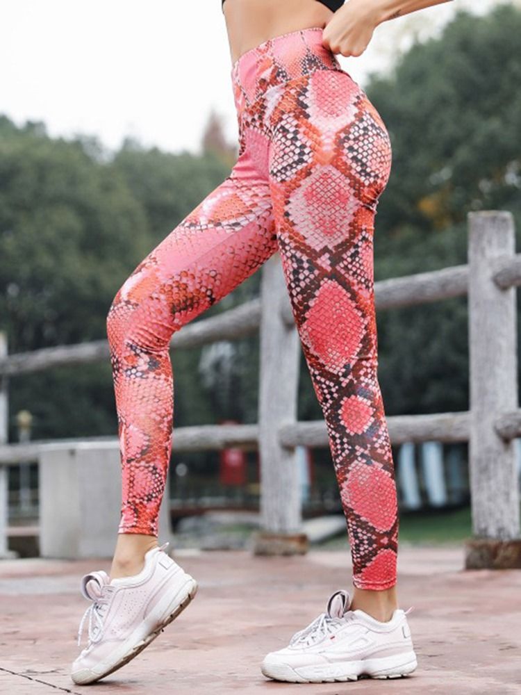 Kvinner Print Anti-sweat Serpentine Gym Sport Leggings Yoga Bukser Høy Midje Tiktok Leggings