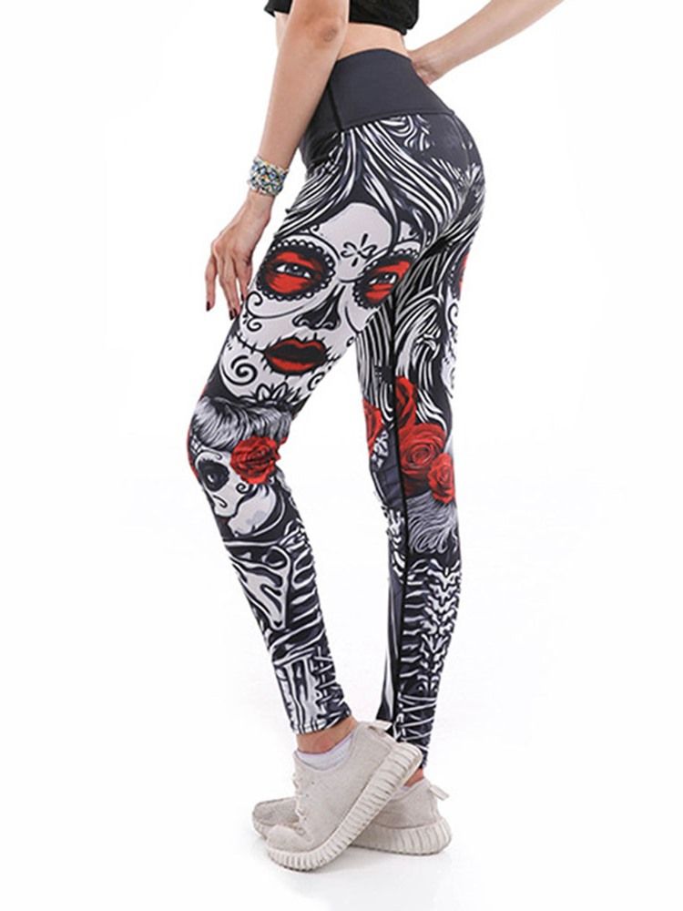 Kvinner Print Cartoon Anti-sweat Gym Sports Yoga Pants High Waist Tiktok Leggings