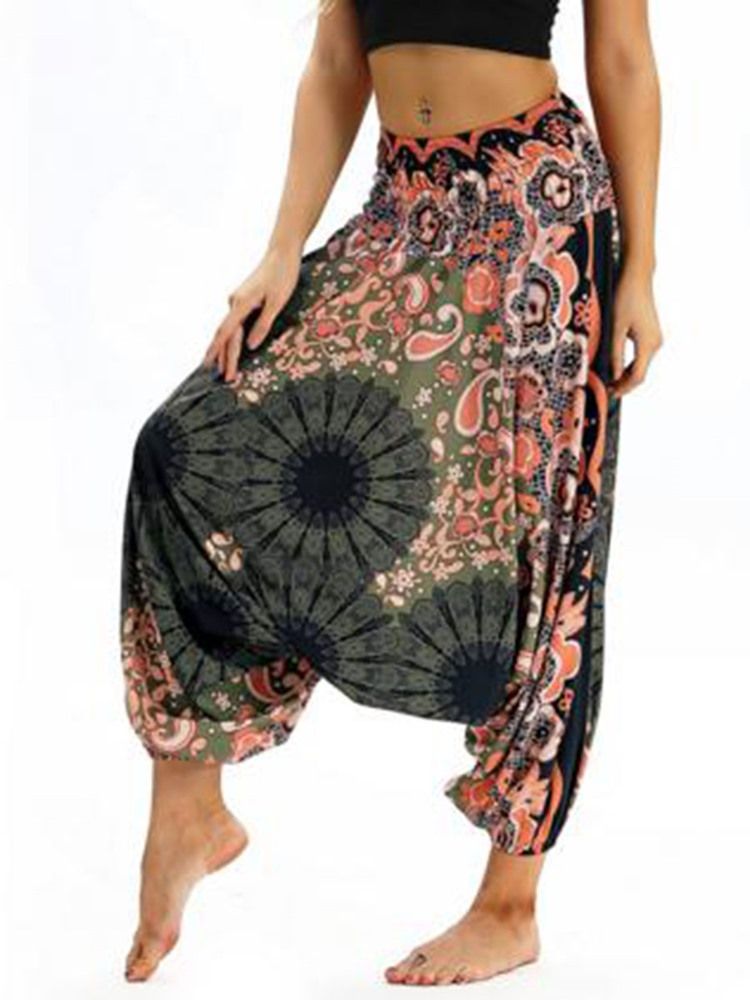 Kvinner Print Loose Elastic Waist Dance Yoga Harem Bukser