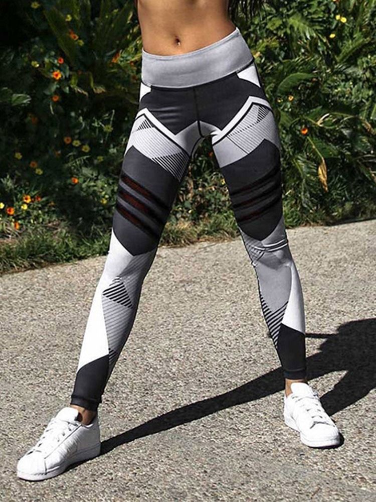 Kvinner Quick Dry Color Block Polyester Yoga Full Lengde Bukser Høy Midje Tiktok Leggings