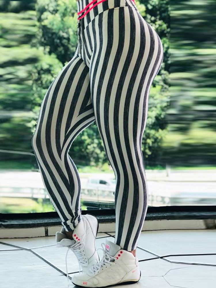 Kvinner Stripetrykk Høy Midje Push Up Yoga Leggings Høy Midje Tiktok Leggings